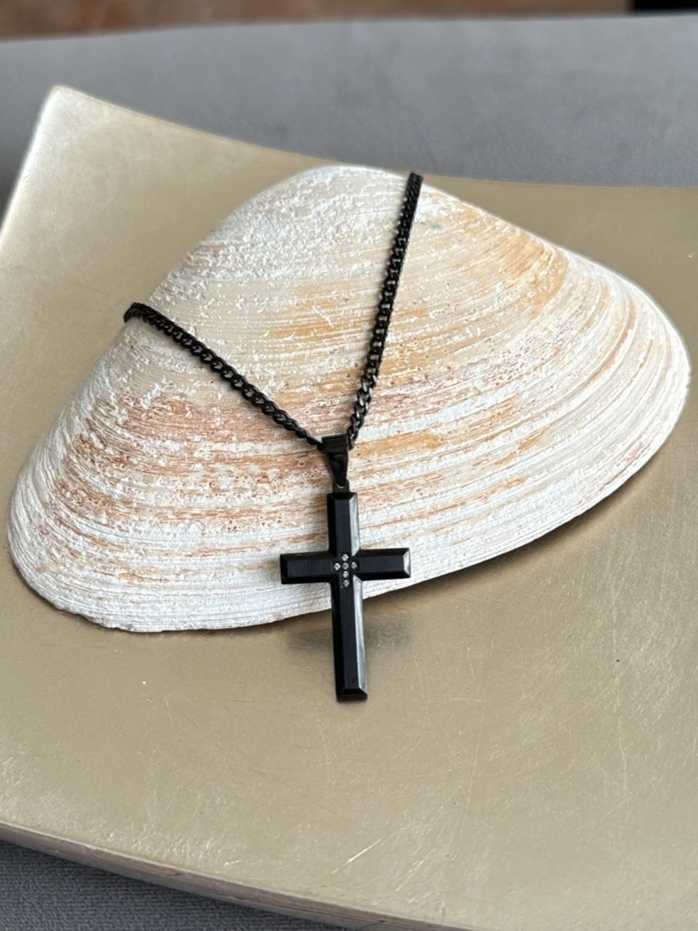 Black Cross Pendant Necklace Men’s - Sleek Stainless Genuine Diamonds New Gift